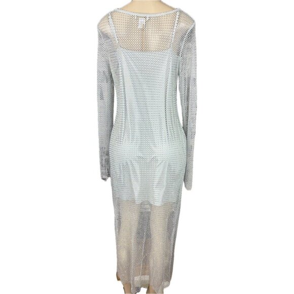 House of Harlow 1960 L Gray Sheer Mesh Crystal Detail Long Sleeve Maxi Dress - Picture 4 of 7